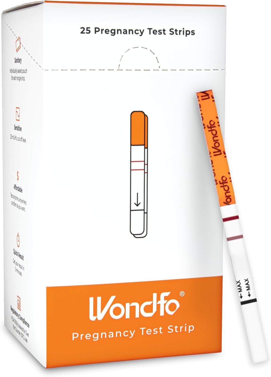 Wondfo Pregnancy Test Strips - 25 Pack Early Result Pregnancy Test Highly Sensitive Fast Home Self-checking Kit,Clear HCG Results,Détection de Grossesse