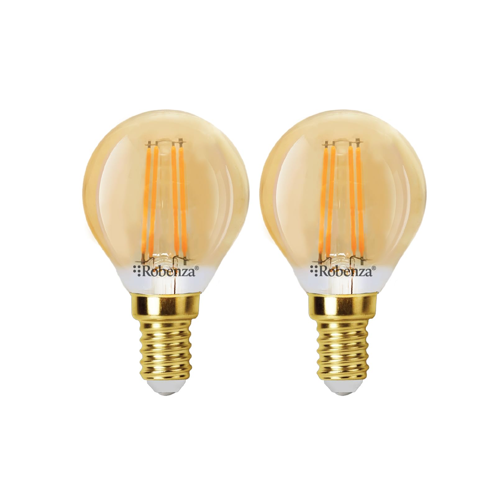 Robenza E14 LED Filament Golf Ball Light Bulb, 4W (40W Equivalent), 370lm, 2000K Extra Warm White, SES Small Edison Screw G45, Amber Glass LED, Non-Dimmable Decorative Ceiling Light Lamp โ Pack of 2 โ image 1