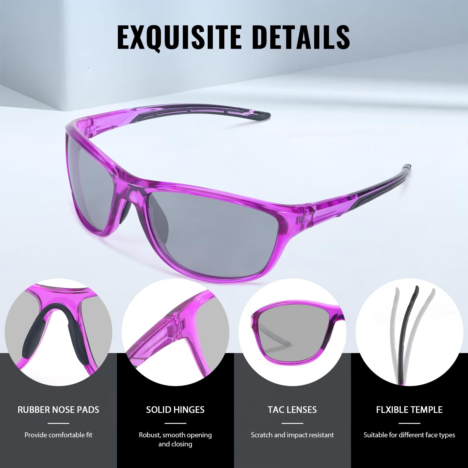 Myiaur Occhiali da ciclismo auto-tonici da donna, polarizzati, con protezione UV, occhiali da sole fotocromatici, per ciclismo, corsa e attività all'aperto