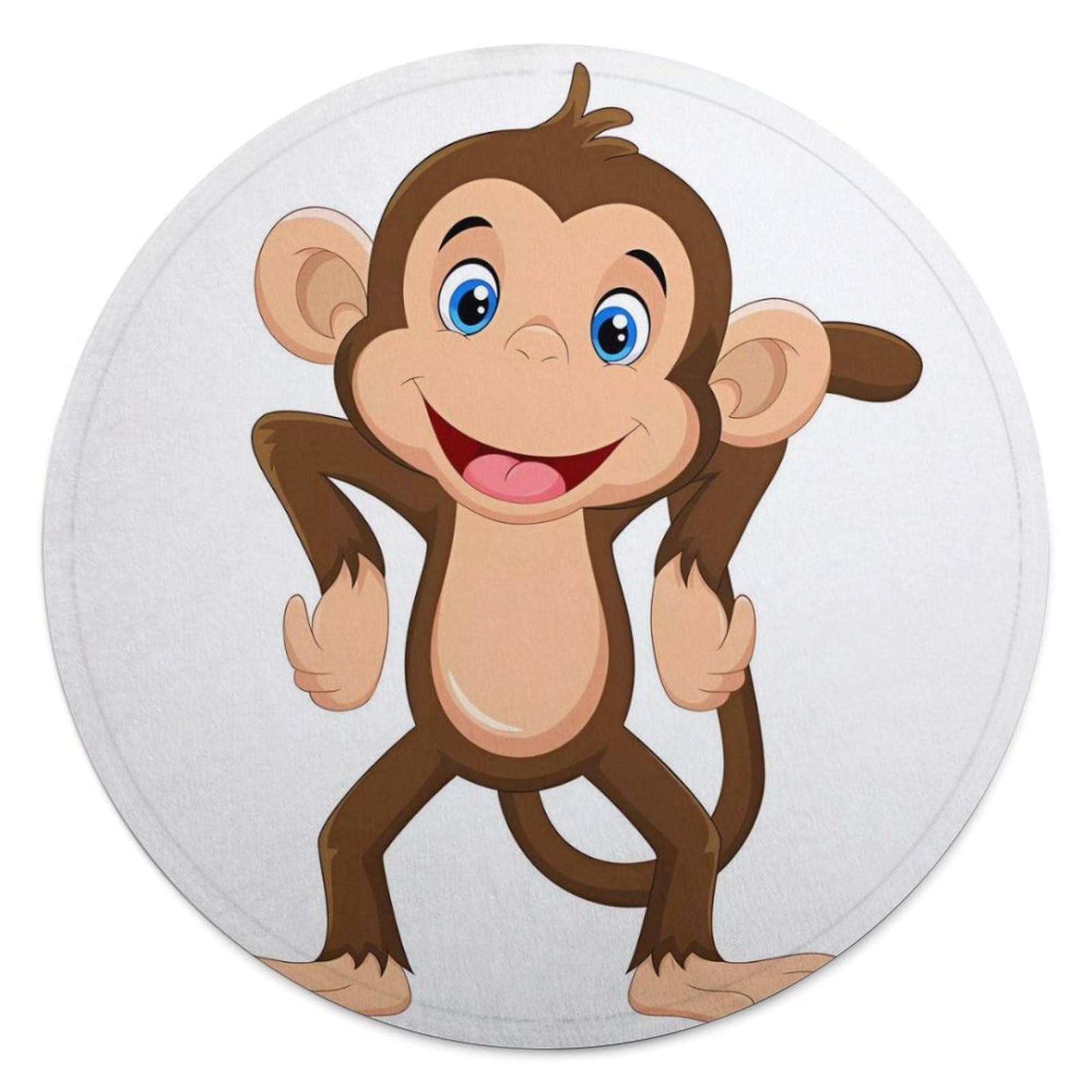 FekiLoot Cute Monkey Round Flannel Throw Blanket, 59.1 Inch Diameter Single Sided Printed Fleece Blanket, Multipurpose Foldable Decor Cover for Couch Office Camping Home Furnishing