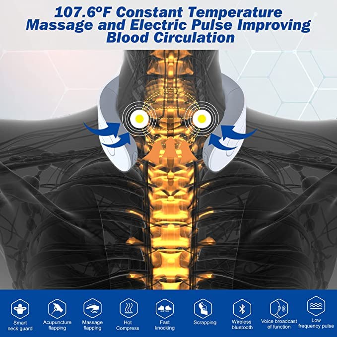 Diagram illustrating constant temperature massage and electric pulse improving blood circulation.