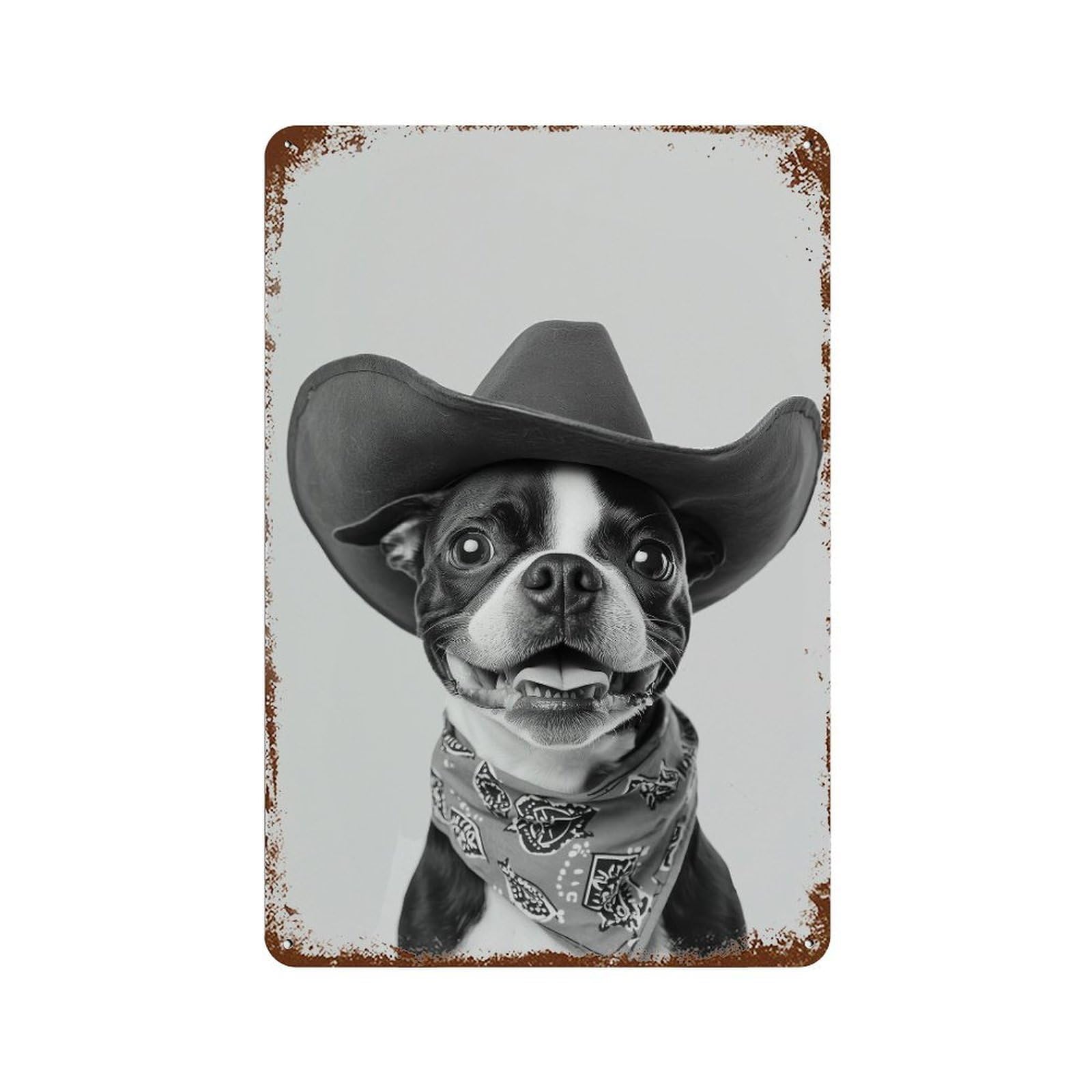 xiaoxiaoshen Boston Terrier Cowgirl Art Print Wall Decor Art Metal Tin Poster Modern Home Decor Art Home Bar Shop Decorations Vintage Sign 30x20cm