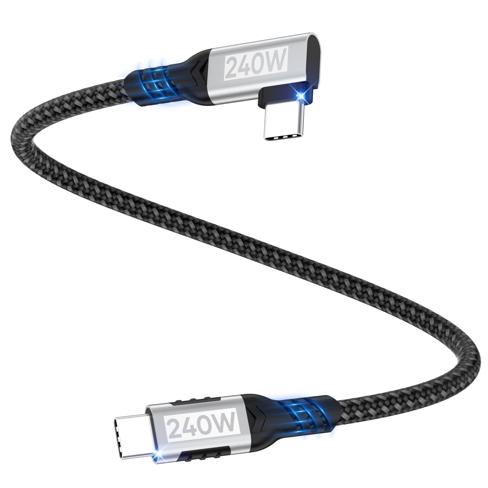 woednx USB C auf USB C Kabel 0.2M,[240W 48V/5A] Rechter Winkel Nylon Geflochten PD3.1 90 Grad Schnellladekabel für iPhone16 15/Pro Max/Plus,S24 S23 S22 S21,MacBook Pro/Air,iPad Pro/Air/Mini/Switch