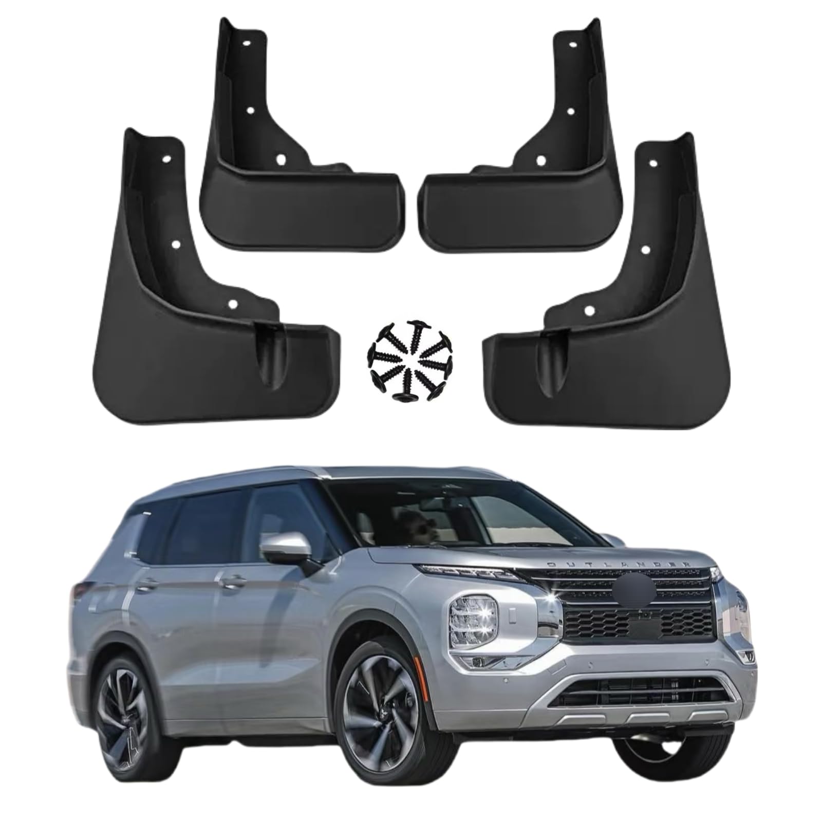 No Drill Mud Flaps Splash Guards Compatible with 2023-2026 Mitsubishi Outlander，OEM Style Textured Black Custom Fit All Weather Exterior Accessories(4PCS)
