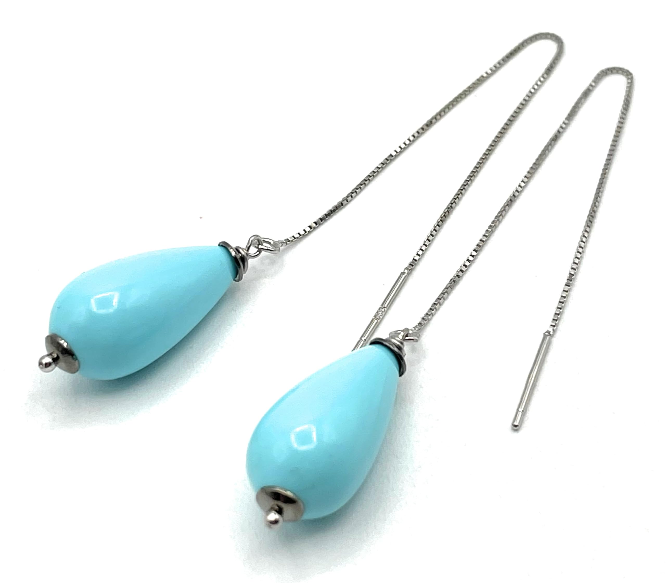 Pendientes Lagrimas Turquesas y Plata 925 Made in Italy, Joyas Artesanales Minimalistas, Regalo para Mujer