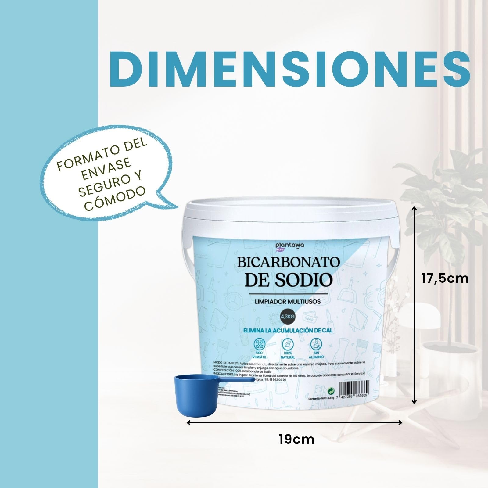 PLANTAWA Bicarbonato de Sodio 4,3kg | Bicarbonato Multiusos para Limpieza de Cocina, Baño, Textiles y Electrodomésticos | Alta Solubilidad | Sin Aditivos | Baking Soda Limpieza