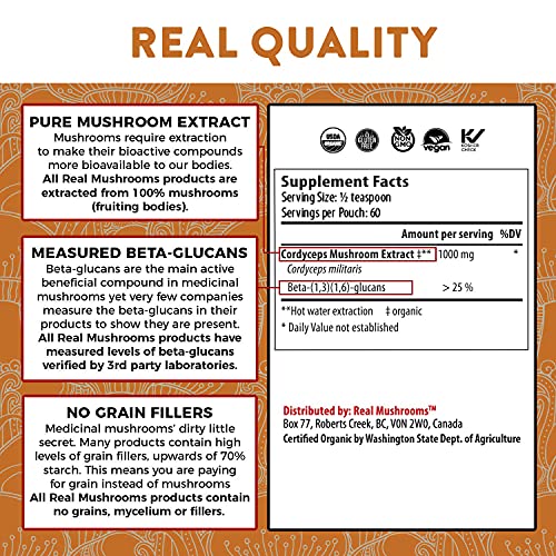 Real Mushrooms Cordyceps Powder - Performance Mushroom Extract Powder With Organic Cordyceps Militaris For Energy & Immune Support - Vegan Cordyceps Mushroom Supplement, Non-Gmo, 60 Servings #TOP2