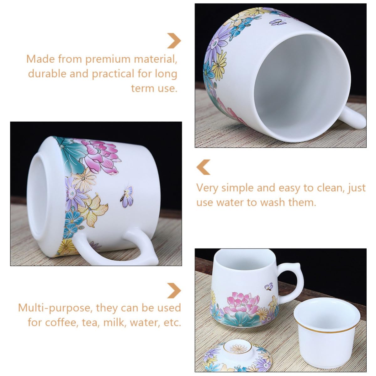 Taza de Cerámica con Filtro y Tapa para Té Resistente al Calor, Fácil de Limpiar, Multiusos Adecuado para Oficina y Hogar, Juego de 1 Set