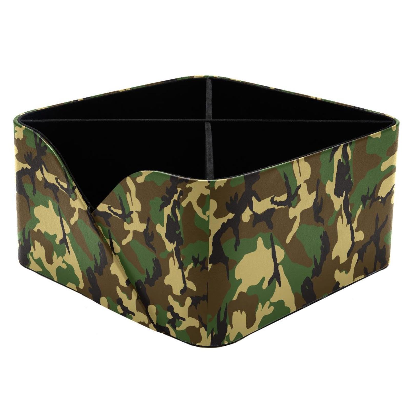 KengjuTesu Camouflage Green Yellow Desktop Organizer Pen Holder, Rectangular Pencil Cup for Office, Study and Makeup Stations