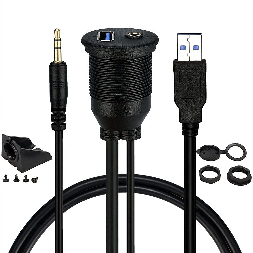 Baolongking USB 3.0 & 3.5mm Car Mount Flush Cable – 3.5mm + USB3.0 AUX Extension Dash Panel Waterproof Mount Cable For Car, Boat and Motorcycle – 3ft Baolongking USB 3.0 & 3.5mm Car Mount Flush Cable – 3.5mm + USB3.0 AUX Extension Dash Panel Waterproof Mount Cable For Car, Boat and Motorcycle – 3ft