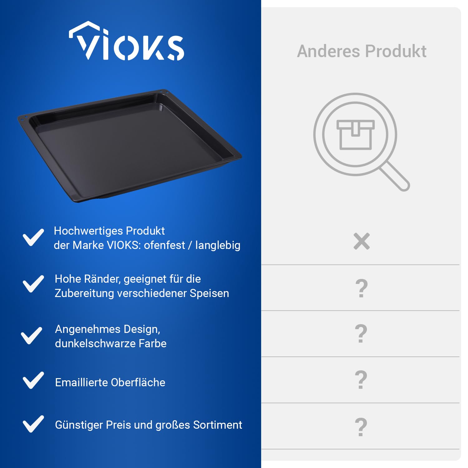 VIOKS Blacha do pieczenia emaliowana, 465 x 375 x 26 mm, zamiennik do Neff Z1342X0 00574910 blacha do piekarnika - blacha do piekarnika Siemеns Constructa Bosch - Baking Sheet