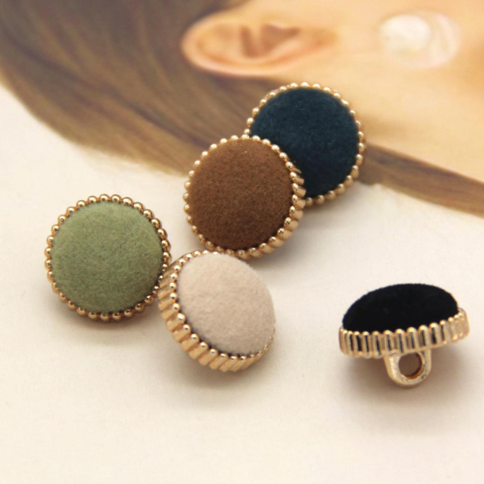 Pikolak, Guziki, 6 szt. 13mm tweedowa tkanina pokryta metalowym chwytem guziki do sukienki na ubrania koszula bluzka dekoracje DIY akcesoria szycia-czarny(Beige)