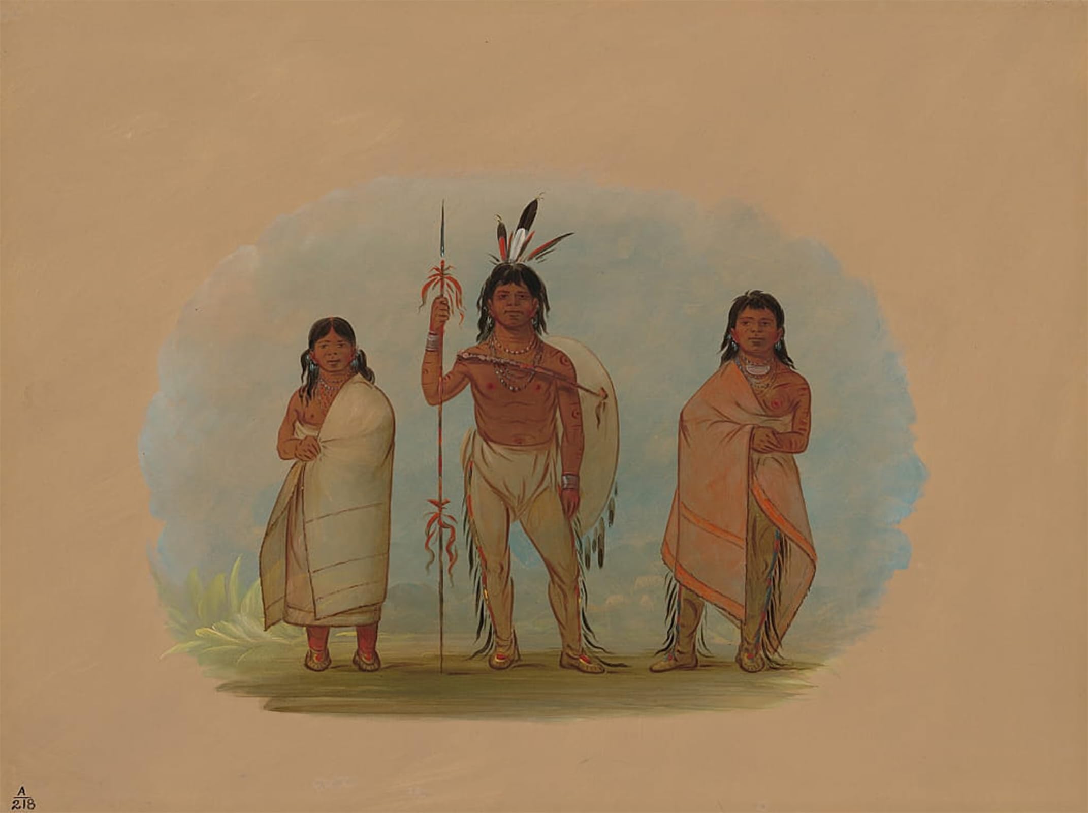 ARTXLXXBN Famous Prints Artwork Pictures Poster Painting Art Ottowa Chief His Wife and a Warriories by George Catlin Artwork Landscape Pictures for Home Decor 60x90cm