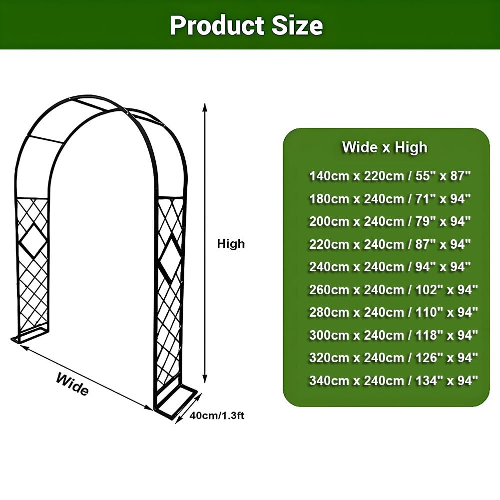 Wytrzymały żelazny łuk ogrodowy, solidna metalowa altana do roślin pnących, dekoracje ślubne i imprezy plenerowe, dostępna w rozmiarach 140 cm, 260 cm (czarna)