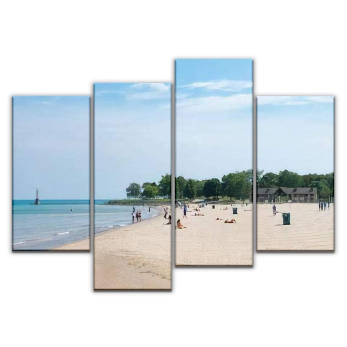 4 Panel Canvas Pictures Chicago, Illinois/USA September 10 2019 Foster Beach off of Lake Home Decor Gifts Canvas Wall Art for your Living Room