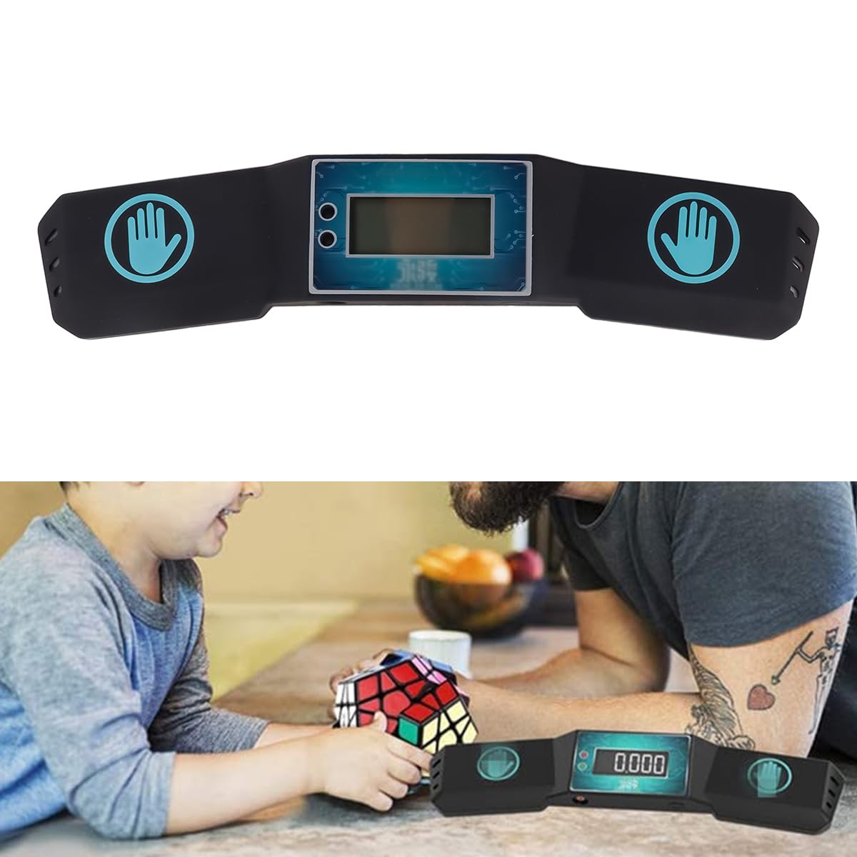 Temporizador de competición de velocidad negro para cubos apilables con pantalla táctil y equipo de carreras de rompecabezas.