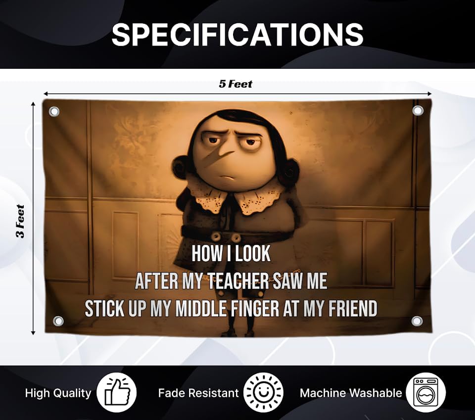 3x5 Feet Humorous Meme Flag with Funny Character and Quote with 4 Brass Grommets - Single Sided Comical Poster for Decor College Dorm or House - Polyester Cool Tapestry Flags for Room Boys and Girls - Image 2