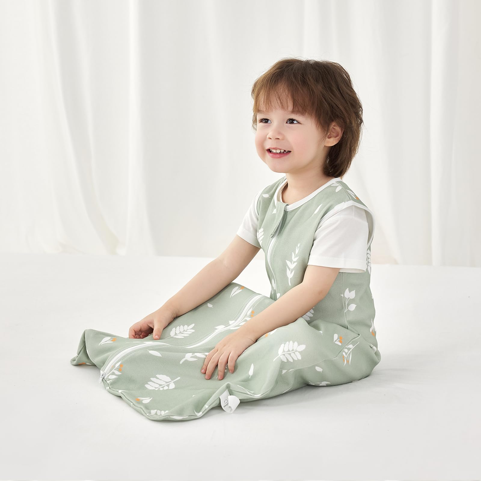 Sac de Couchage pour Bébé 0.5 TOG, 100% Coton, Gigoteuse Douce et Respirante d'Été, Sac de Couchage 0.5 TOG pour Nouveau-Né et Tout-Petit, Feuilles