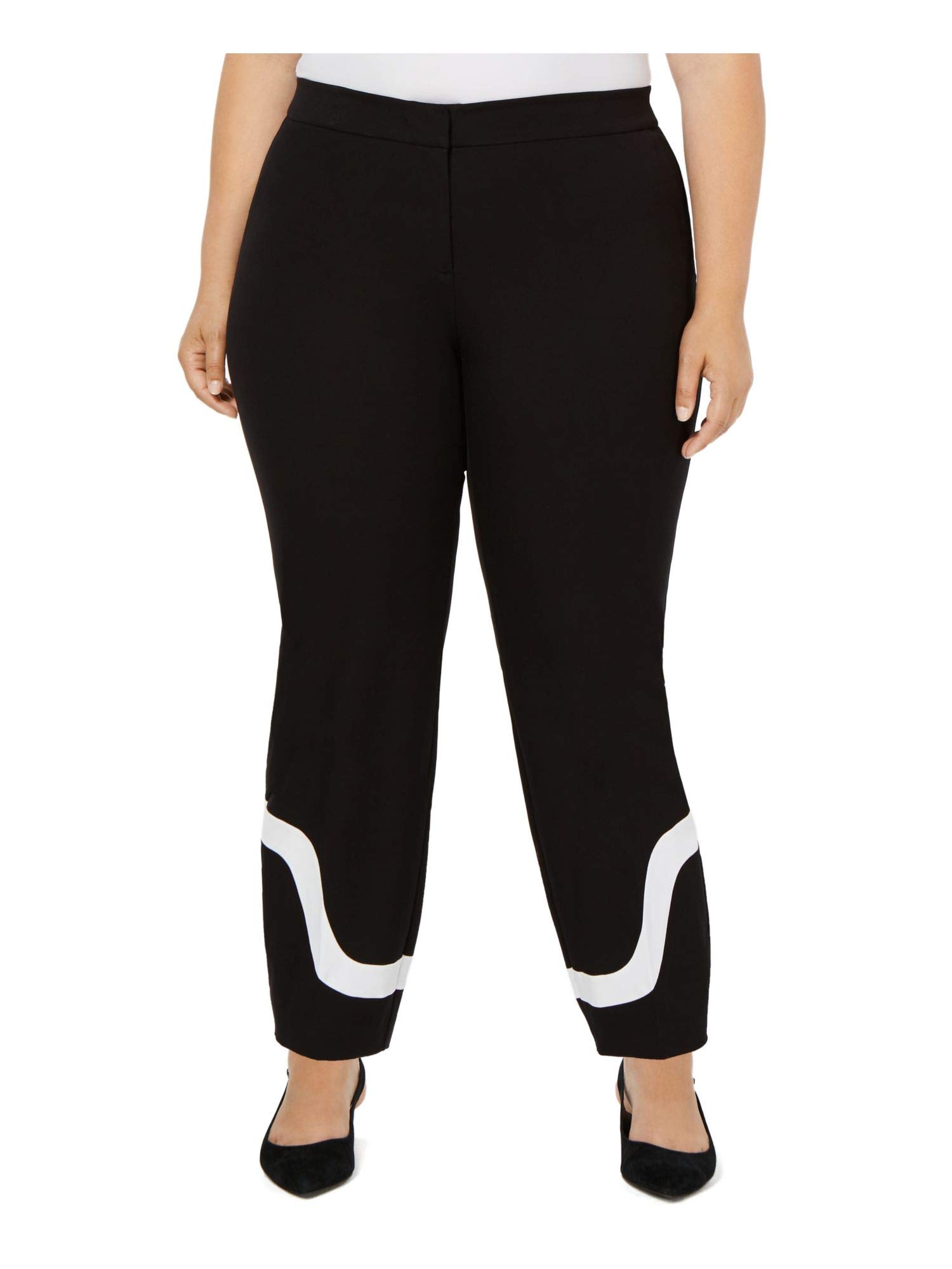 Alfani Womens Plus Ponte Colorblock Ankle Pants Black 14W