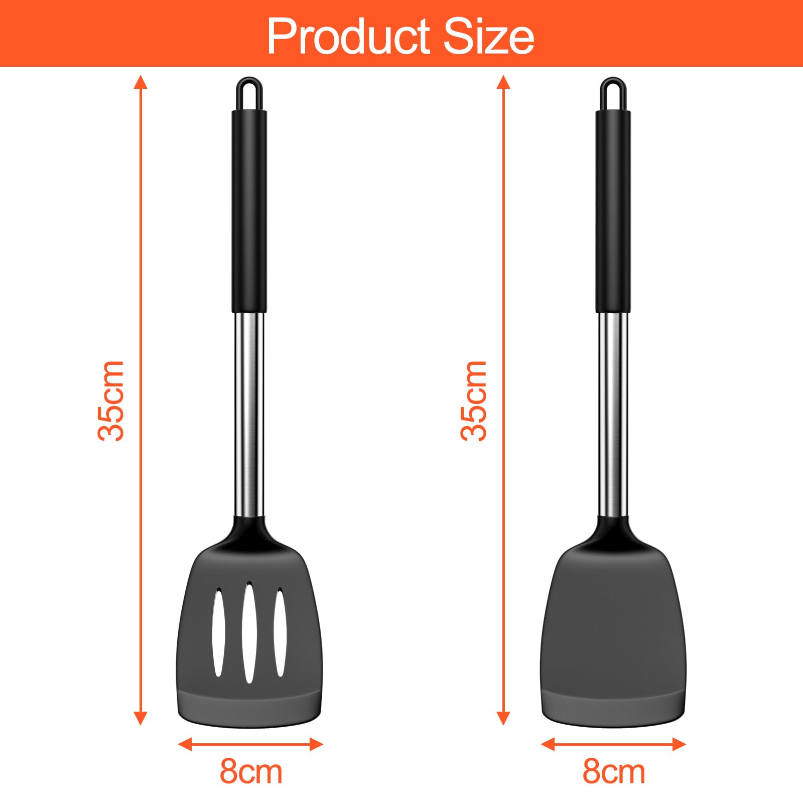Avesteir 2 Piezas Espatula Silicona, Espátulas de Cocina Antiadherente Resistente al Calor 35cm, Espátulas de Silicona con Núcleo Acero Inoxidable, Utensilios de Cocina para Hornear Tortitas (Negro)