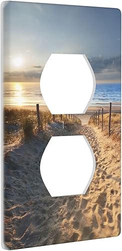 Miniatura 2 de Placa de pared azul con cubierta de salida de mar y playa al atardecer, placa de interruptor de toma de corriente decorativa para baño, dormitorio,