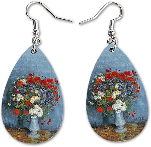 Vista 33 de Van Gogh - Juego de aretes colgantes divertidos Lindos aretes de joyería para niñas y mujeres Impresión de doble cara Regalo de cumpleaños