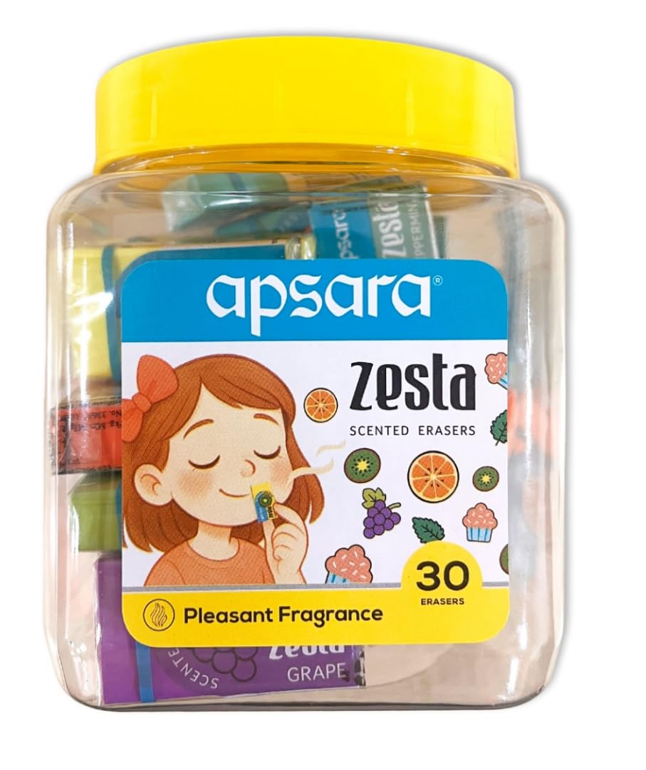 Scented Erasers Jar Pack of 30 | 5 Assorted Fragrances – Peppermint, Orange, Kiwi, Grape & Cupcake | Non-Toxic Cute Erasers for Kids & School Use-image-45