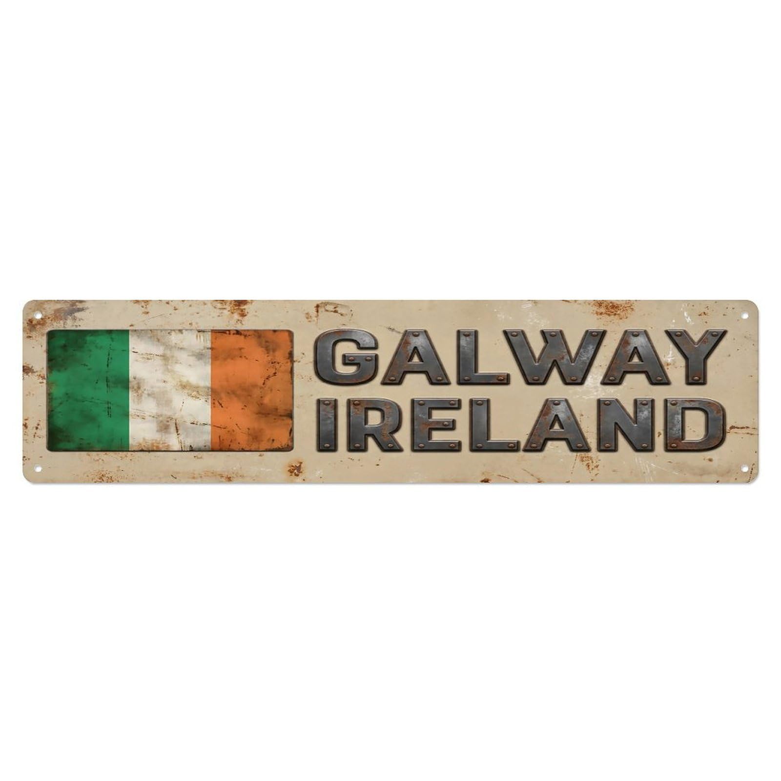 Vintage Galway Ireland Flag Decor Rustic Travel Metal Tin Sign