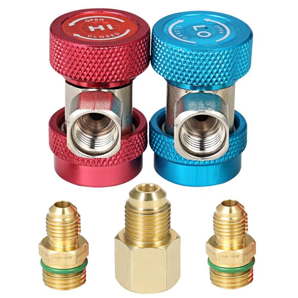 Ac Hose Adapter R134A Adapter, Quick Coupler Connector Fittings Adjustable High-Low Connector AC Manifold Gauge Hose Conversion Kit With 1/4" SAE HVAC 1234yf Adapter To R134a - Foto 5