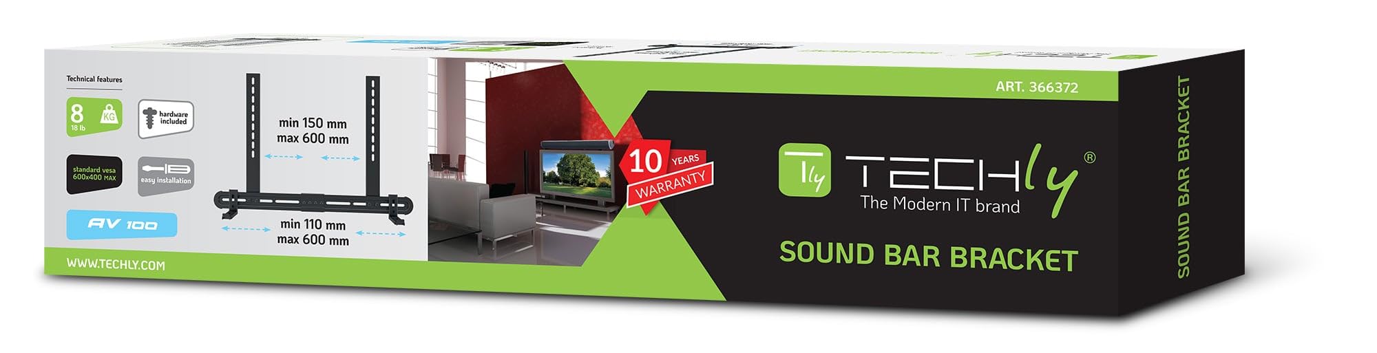 Techly 366372 Soporte universal para barra de sonido de pared o soporte máximo VESA 600 x 400 negro