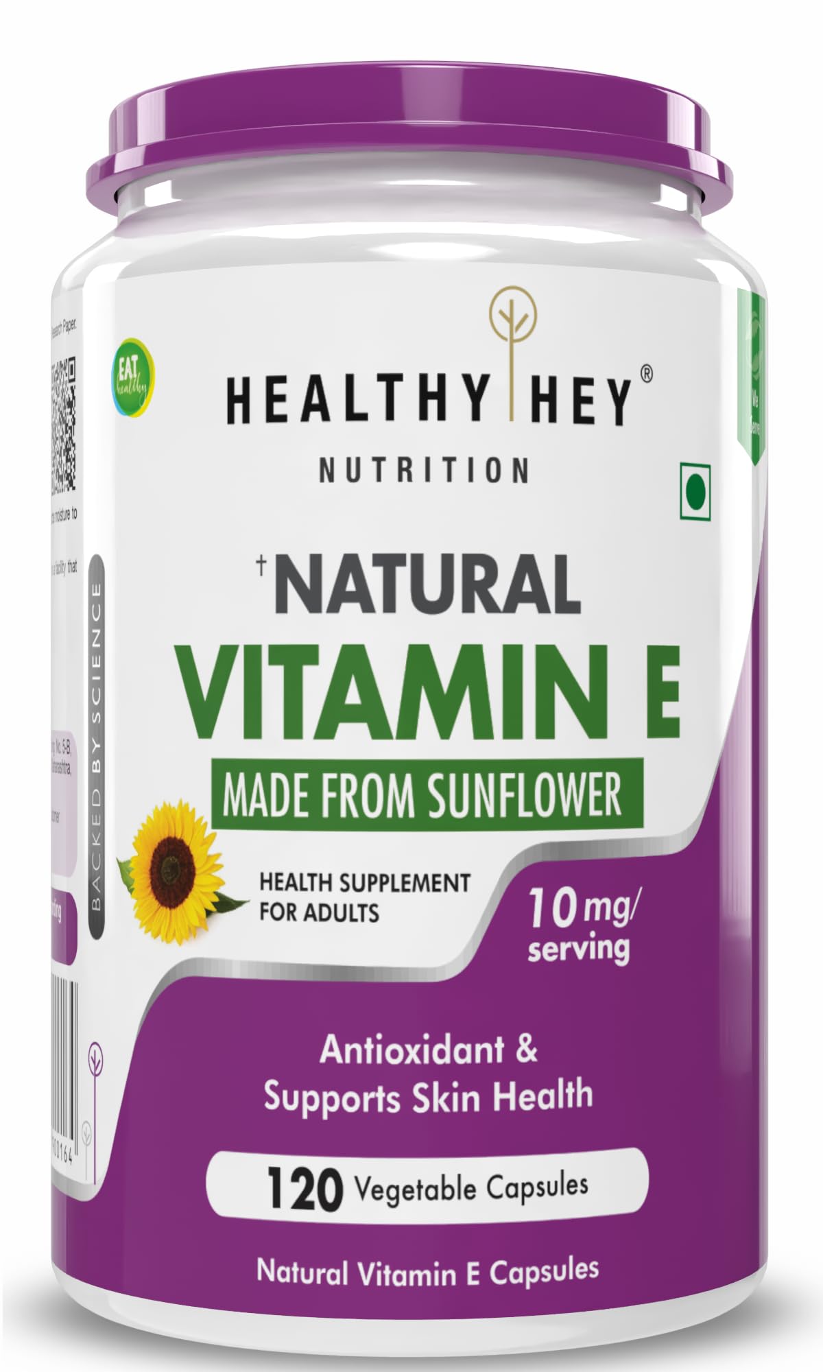 HealthyHey Vitamin E Capsules | Vitamin E for Skin & Hair | Sunflower - D-Alpha-Tocpherol -120 Veg Capsules