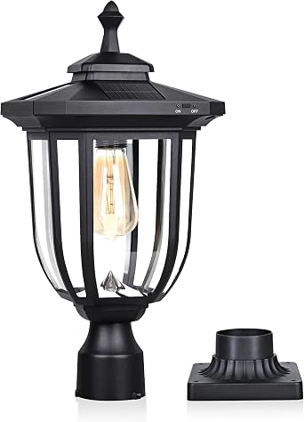 Solar Post Light Outdoor, ST4322Q1 Dusk to Dawn Solar Lamp Post Light Waterproof Aluminum with Pier Mount, Fence Pole Light for Yard Patio Garden Entryways