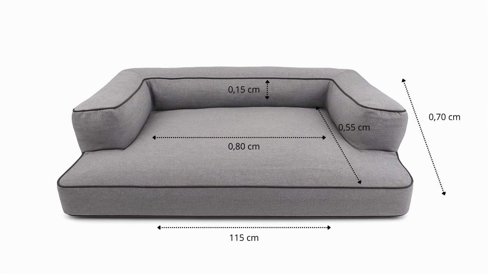 Sofá Ortopédico para Perros Grandes – Cama para Mascotas con Funda Lavable y Extraíble, Base Antideslizante y Relleno Confort | 115x70x15 cm (Gris)