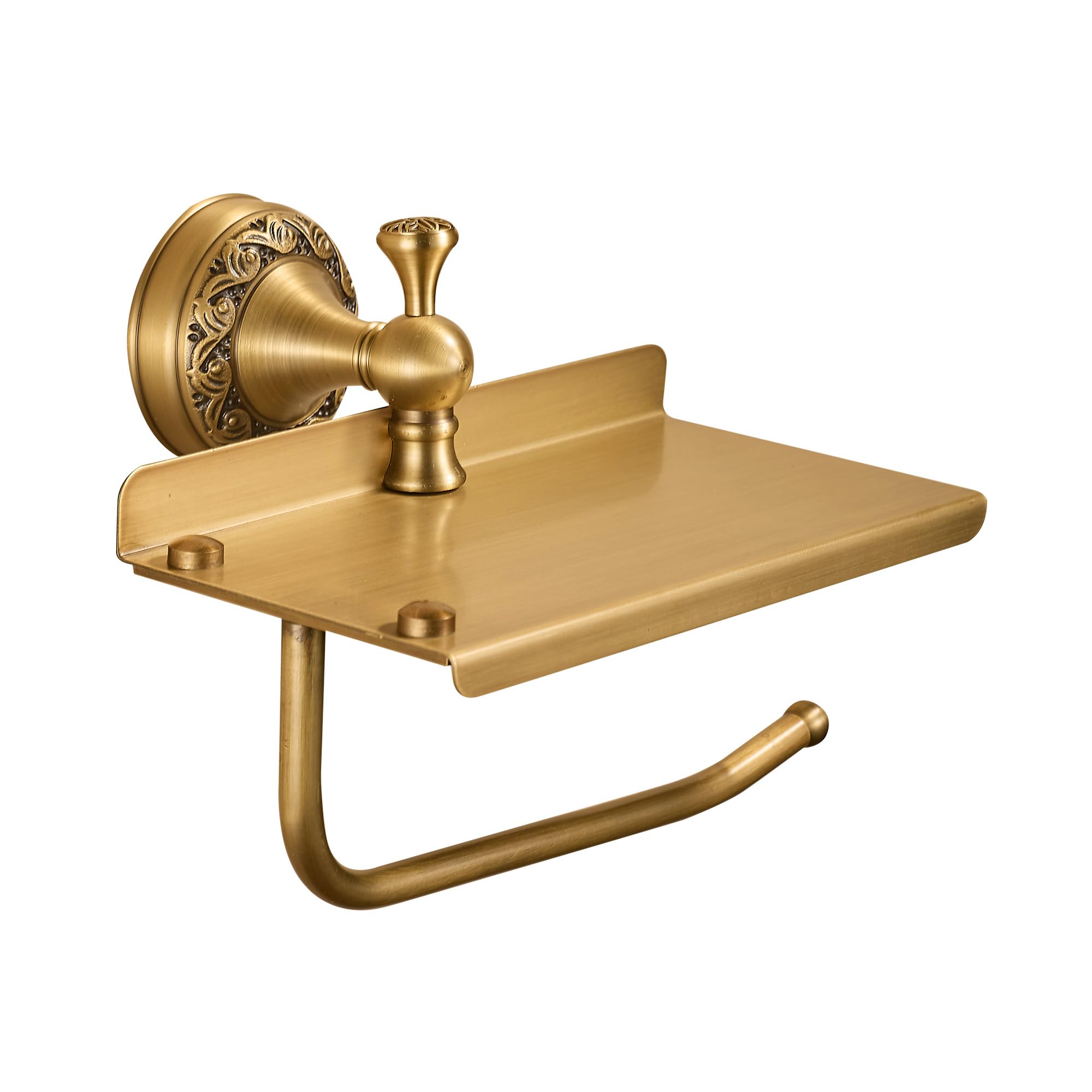 Wall Mounted Bathroom Toilet Paper Holder with Storage,Roll Tissue Holder Antique Brass Pattern Carving,Brushed Bronze