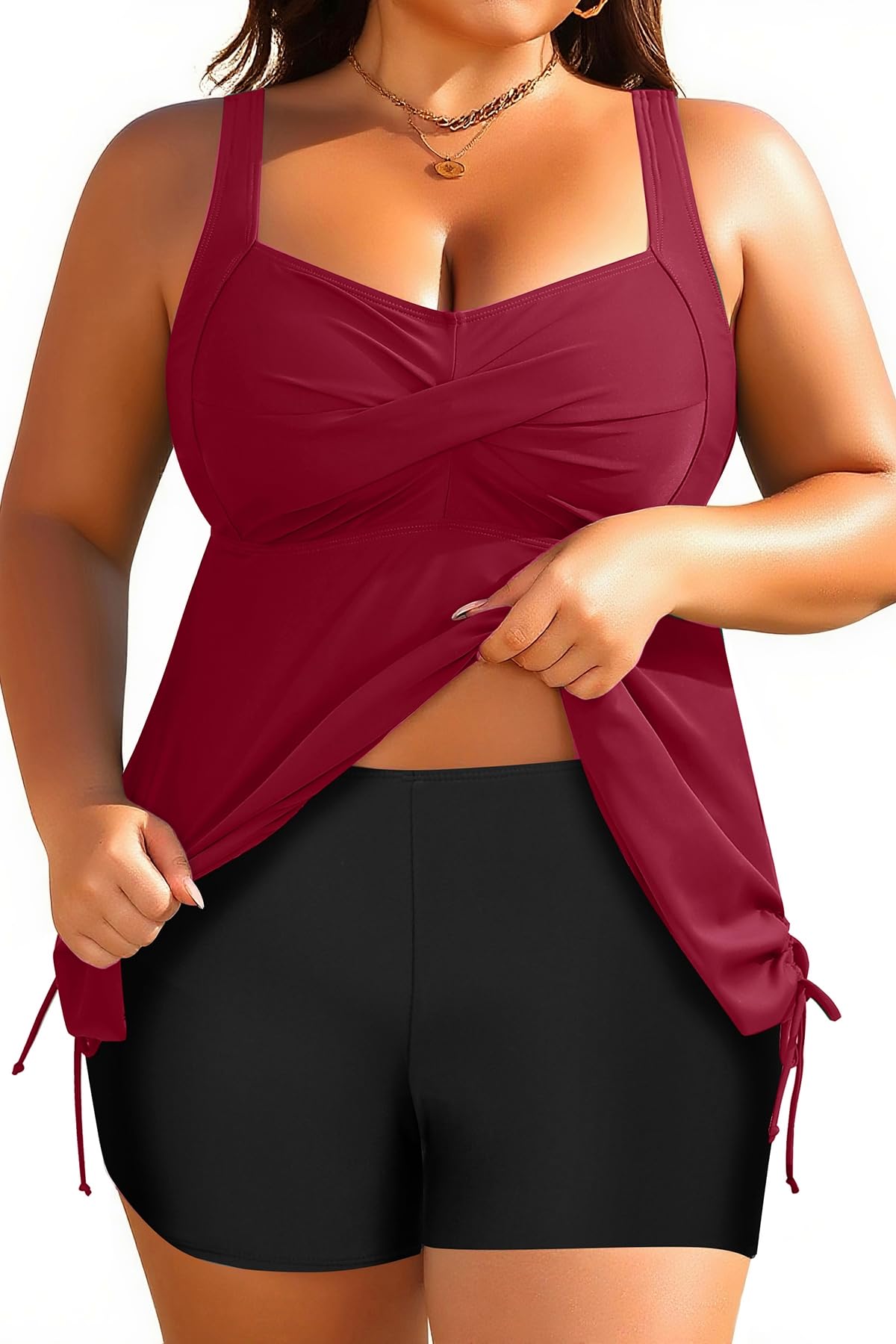 Women Plus Size Tankini Swimsuit Two Piece Flowy Swimdress Bathing Suits with Shorts-image-36