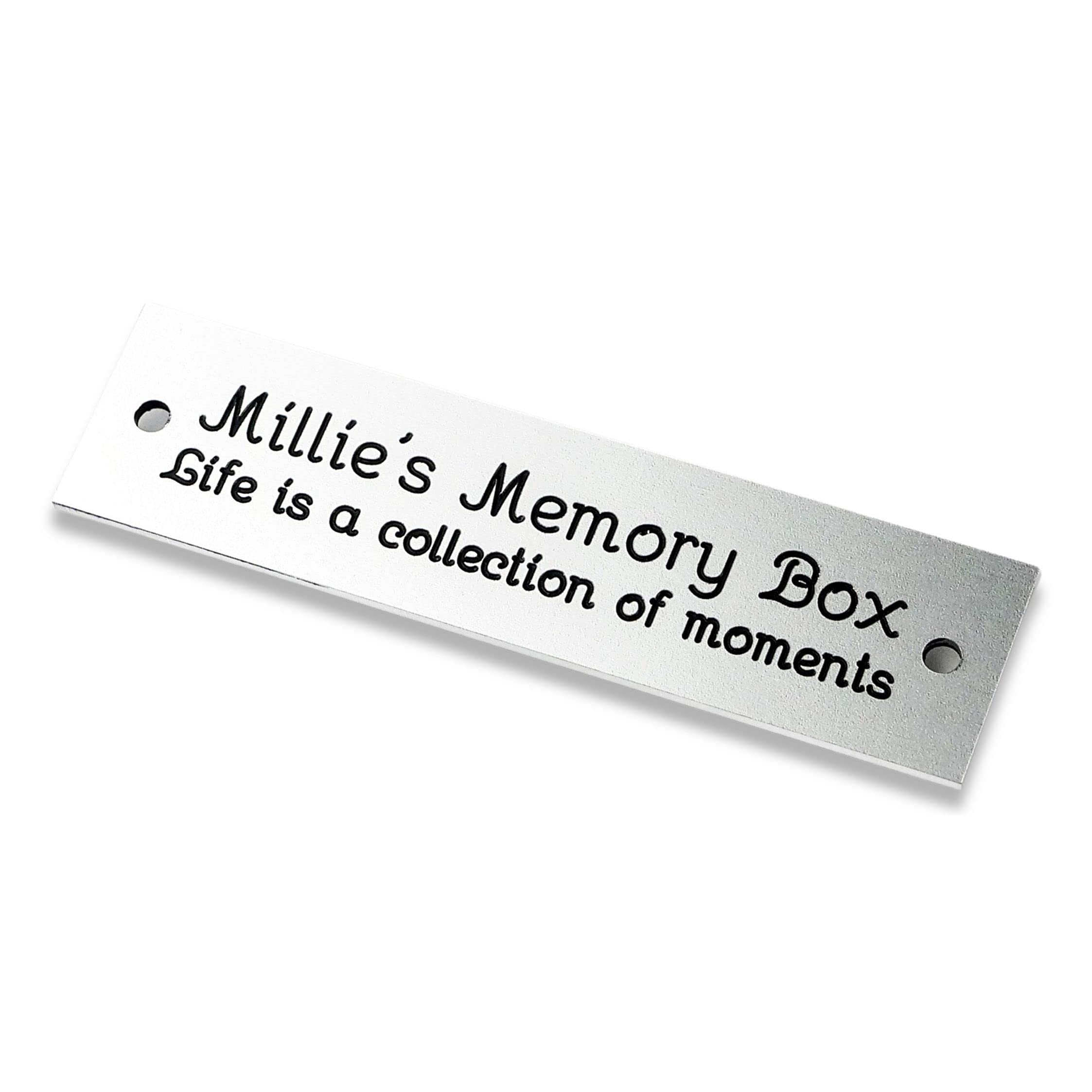 Engraving Studios Rectangular satin silver aluminium engraved nameplate, Small 80mm x 20mm. Personalised engraved memorial plaque