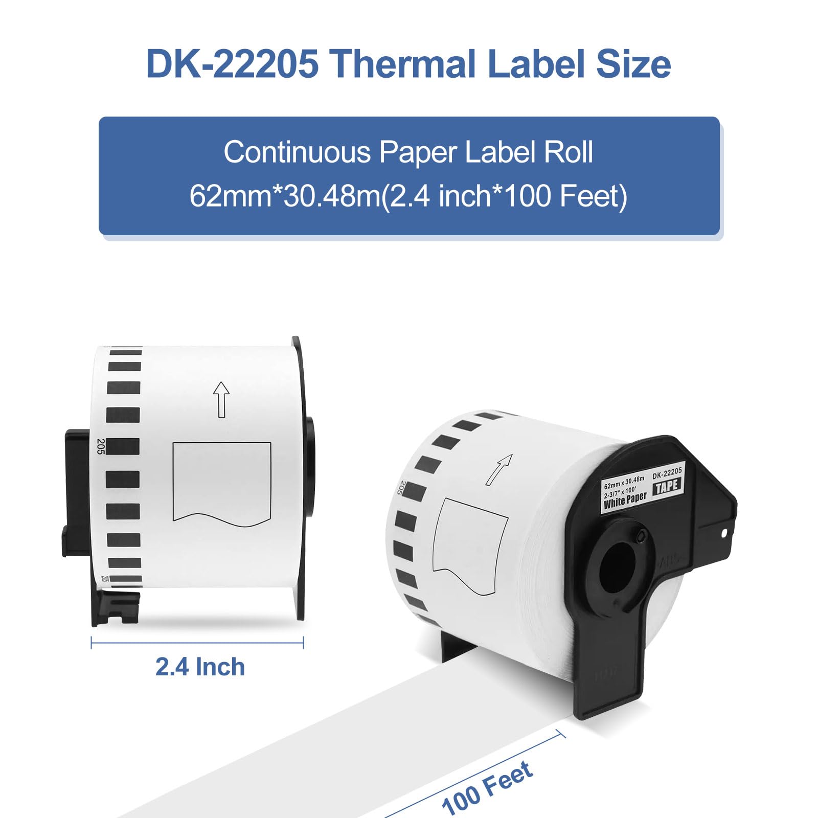 5 Rotoli Etichette Compatibili Brother DK-22205 - Bianco, 62 Mm X 30.48 M, Per P-Touch QL Series - Foto 3