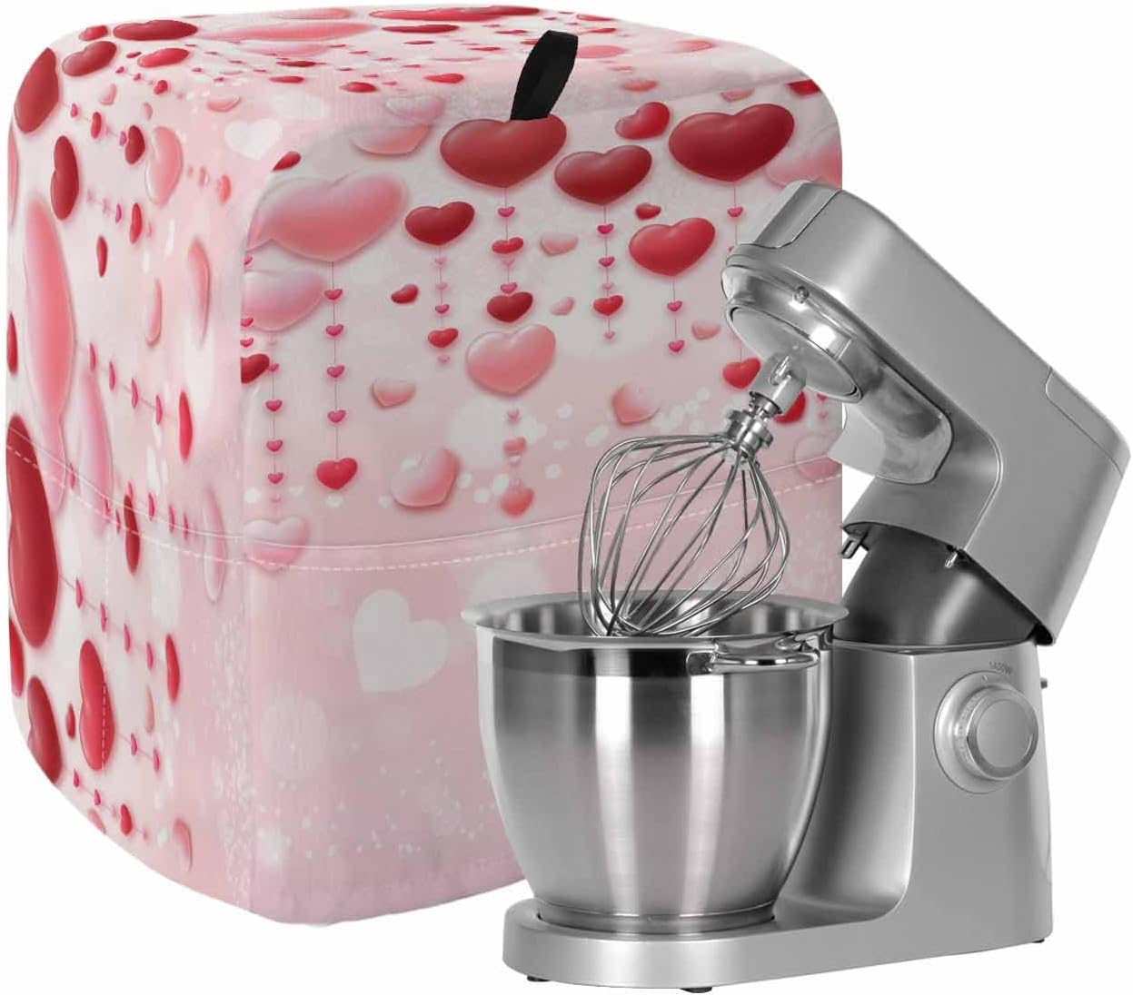 Stand Mixer Cover with Storage Pocket, Pink Valentine's Day Waterproof Kitchen Mixer Covers, Romantic Love Heart Kitchen Appliance Dust Cover Compatible with 6-9 Quart Mixers