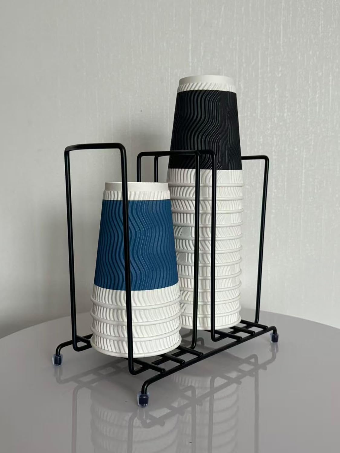 Coffee Cup Dispenser for Coffee Urn | 2-Compartment Wire Rack Organizer for Disposable Cups & Lids | Metal Beverage Station Holder for Coffee & Hot Drinks