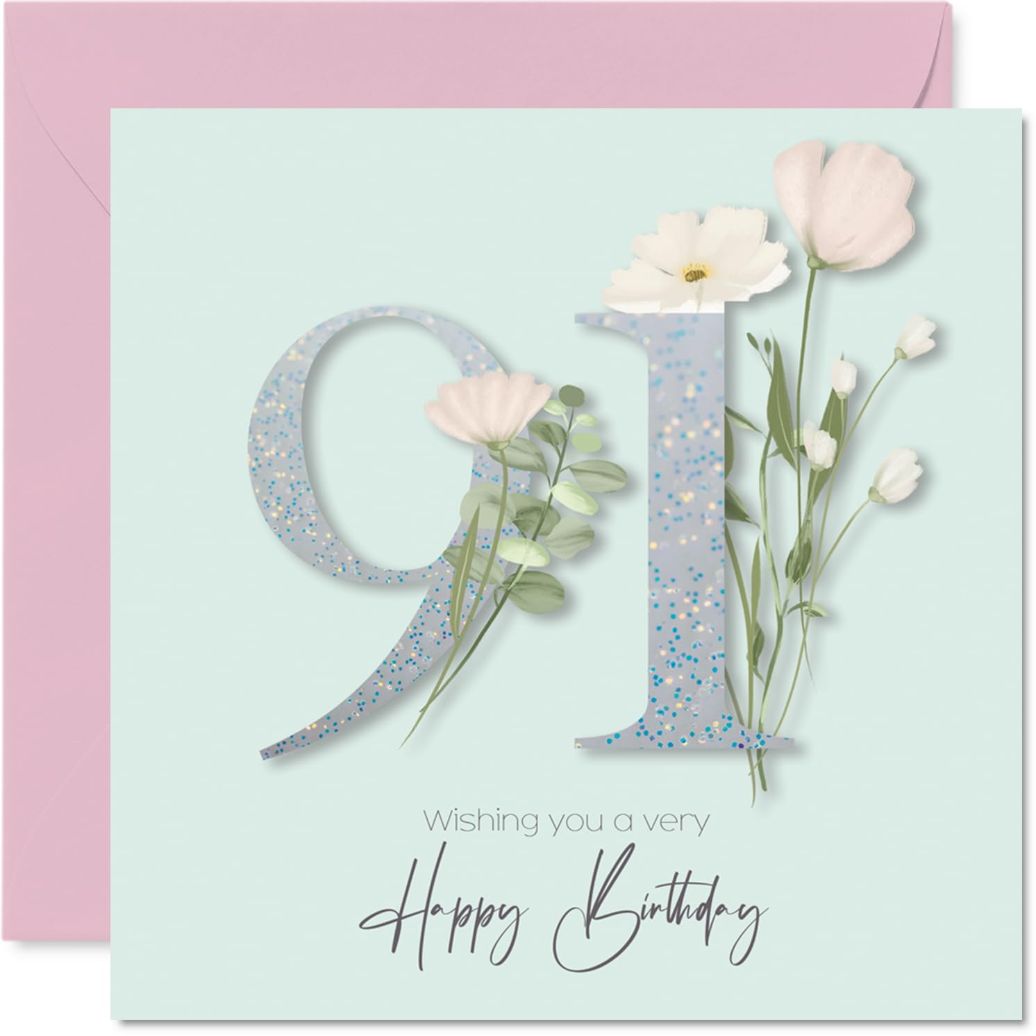 91st Birthday Cards for Women - Fancy Floral Flowers - Happy Birthday Card for 91 Year Old Woman Nan Gran Granny Nanny, 145mm Bday Greeting Cards