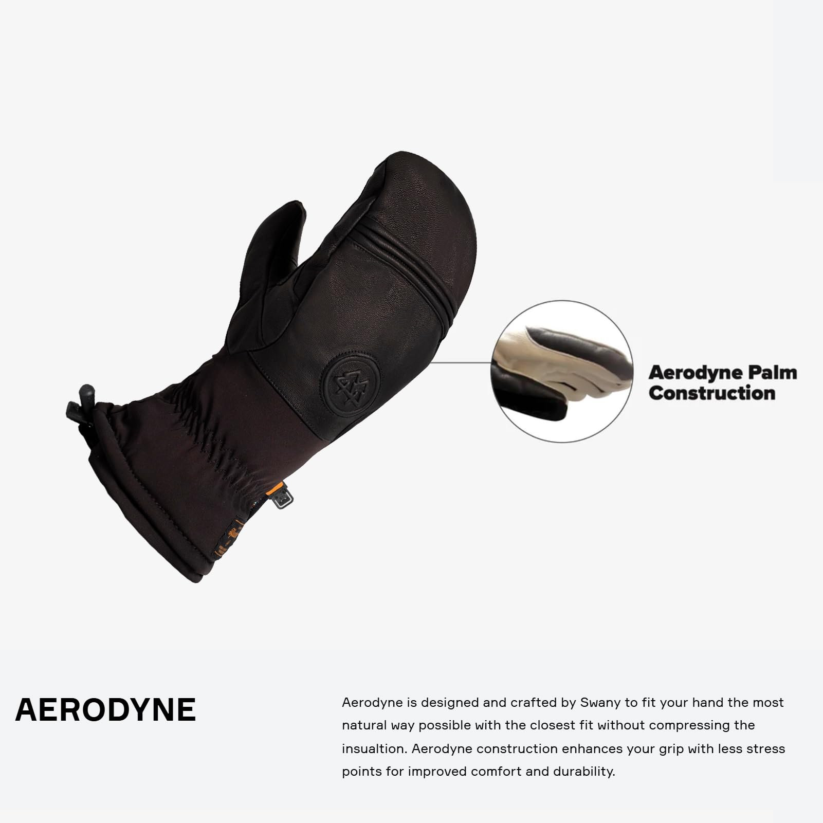 Swany Women's Skylar Waterproof Breathable Moisture-Wicking Durable Flexible Insulated Warm Winter Mittens, Black, Large