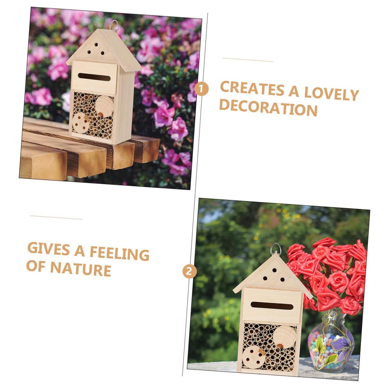 Yardenfun 2 Stück Bienenhaus mit Sicherem Dach Glatten Oberflächen Kinderbeobachtungshaus und Insektenhotel für Garten und Terrasse