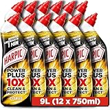 Harpic Power Plus Toilet Cleaning Gel, Citrus, 750ml (12 x 750ml, Total 9.0L), Removes Limescale in 1 minute, Powerful Deep Clean, Toilet Cleaner, Kills 99.9% of Bacteria