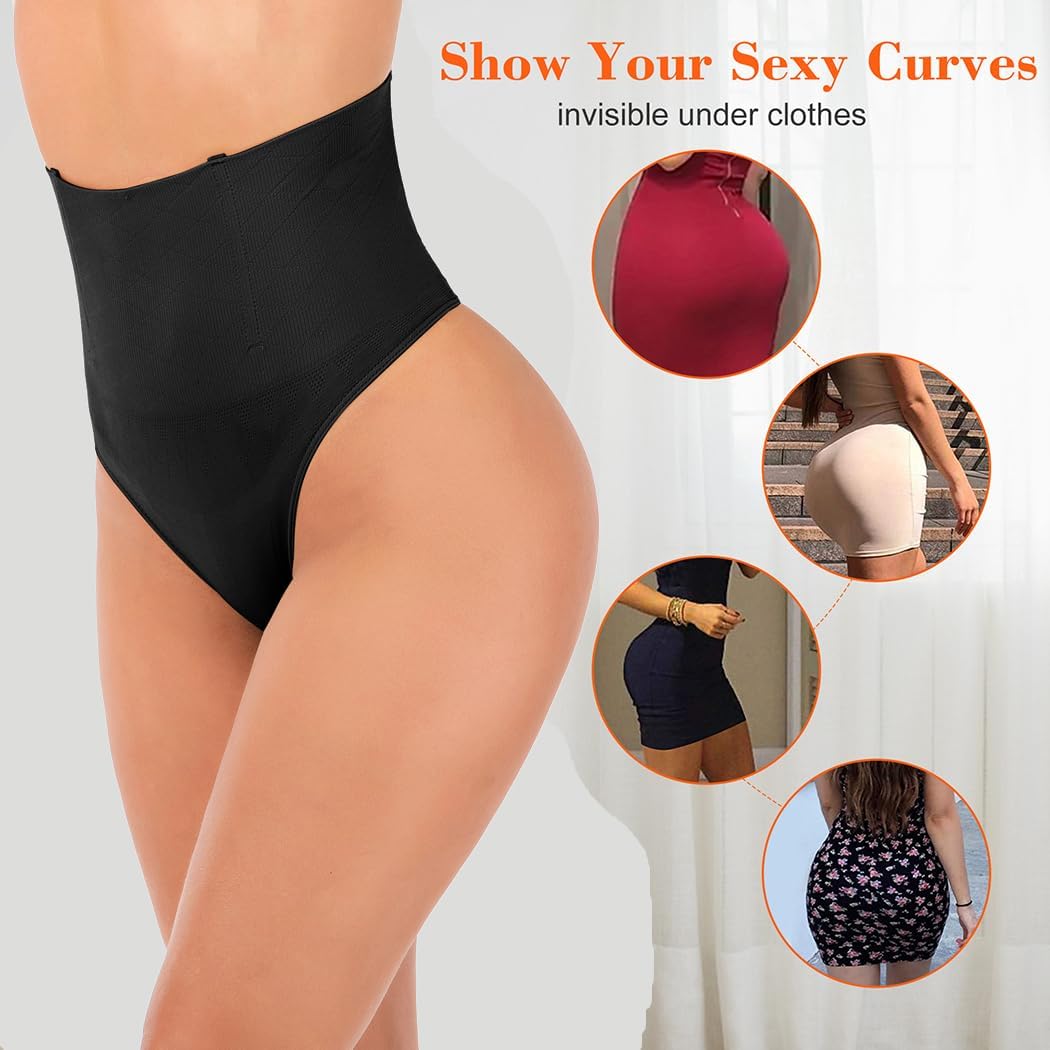 Thong Shapewear Tummy Control Underwear for Women Waist Cincher Girdle Seamless Shaping Thong Panties Body Shaper Black - Image 6