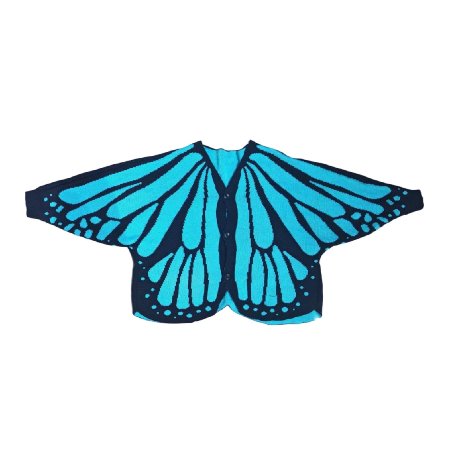 Merishopp Wing-Shaped Panels Butterfly Cardigan Jacquard Knit Cape Cardigan Scalloped Edges Shoulder Wrap Decorative, Black Lake Blue, 140-65cm-picture-11