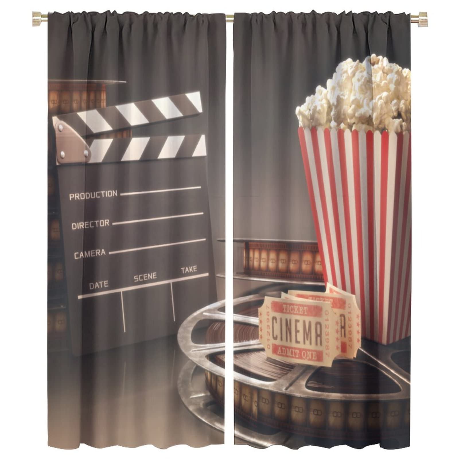 BenYaSong Movie Theater Theme Blackout Curtains Movie Popcorn Print Window Drapes Decor for Home Kitchen Restaurant Decoration Window Curtain 2 Panels 42x54 Inch