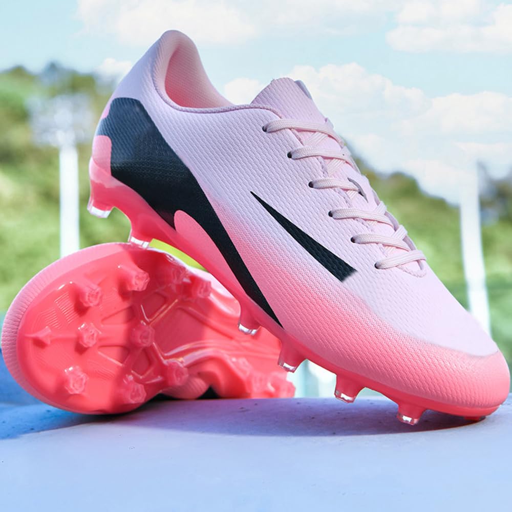 Zapatillas de Fútbol Mujer Spike Aire Libre Atletismo Entrenamiento Botas Profesionales Calzado de Fútbol Tacos de fútbol Deportivas Unisex Rosa 44 EU
