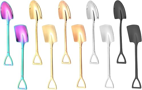 10 cucharas de pala de acero inoxidable, cucharas de postre reutilizables para café, té, helado, fruta y azúcar pastel