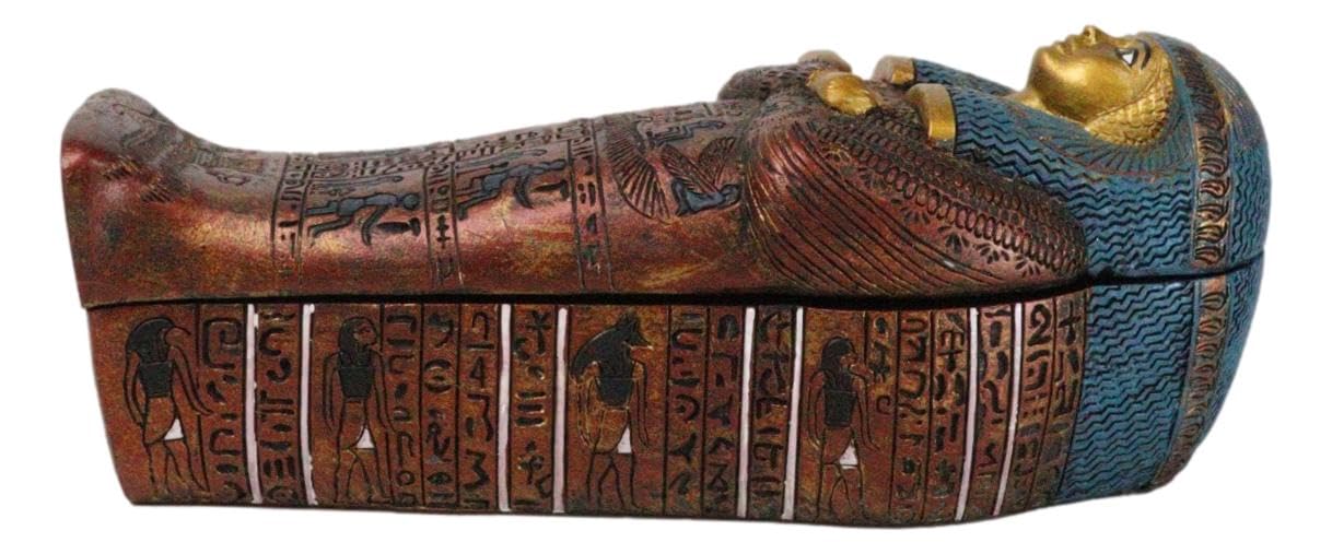 Ebros Ancient Egyptian Civilization Maatkare Hatshepsut The Great Royal Queen of Pharaoh Thutmose Sarcophagus Coffin with Embalmed Mummy Mini Figurine 3 Piece Set 7" Long Pyramid Relic - Image 4