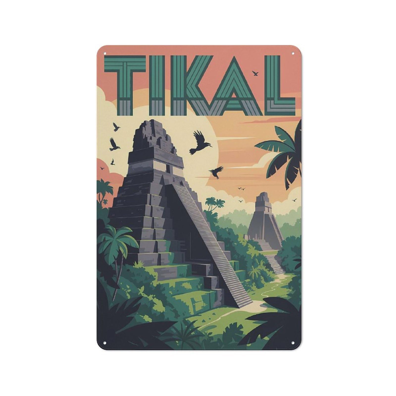 Tikal Mayan Ruins Travel Decorative Metal Sign 30x20cm, Country Style Bistro Wall Plaque for Kitchen, Cafe, Pantry Or Dining Room